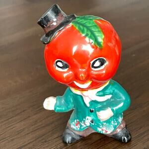 Vintage Anthropomorphic Tomato Salt or Pepper Shaker Japan Porcelain Man Top Hat